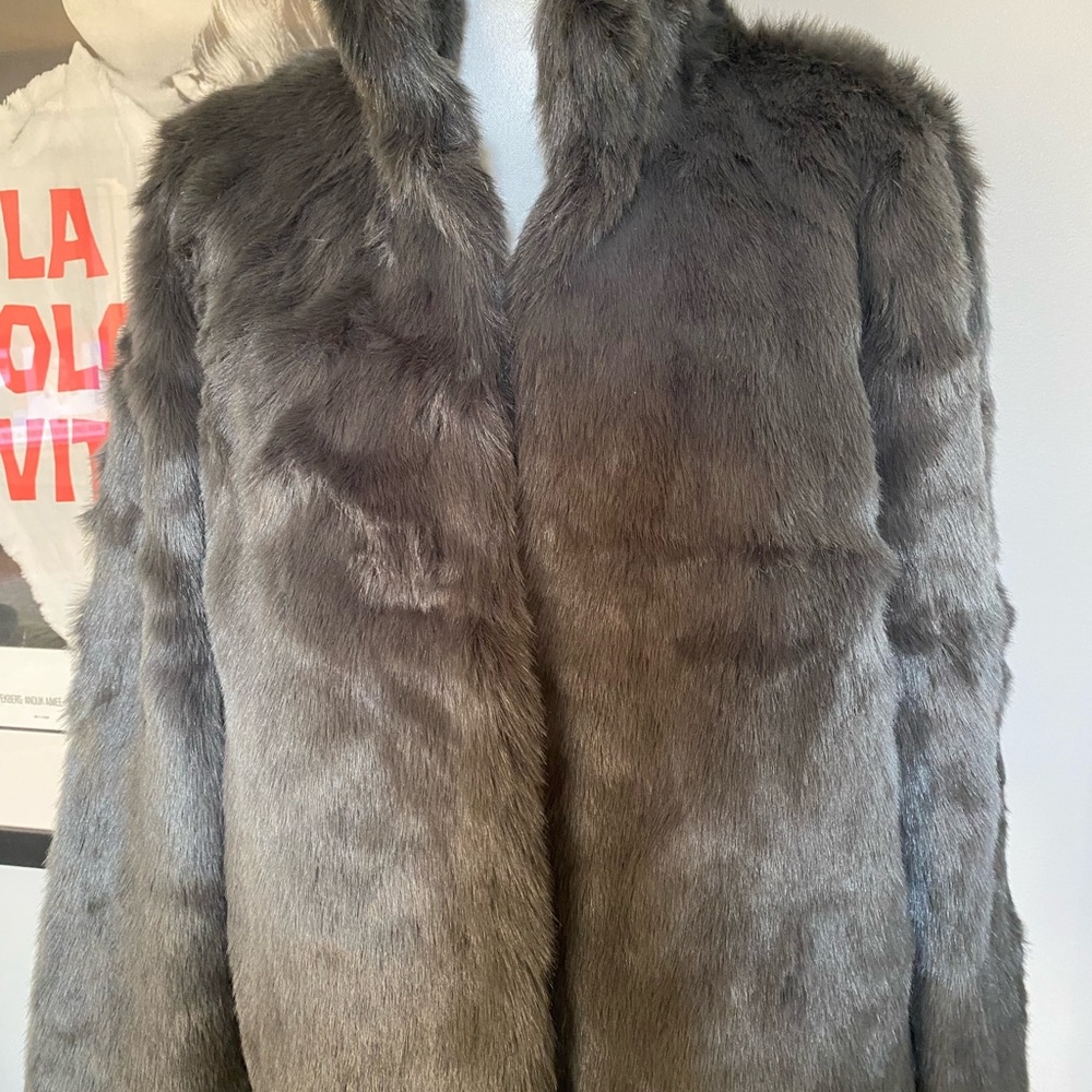 Lovers + Friends Gray Teddy Jacket Plush High Collar “Statement Jacket”